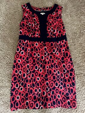 Boden Sleeveless Coral Pattern Sheath Dress with Navy trim size 12R